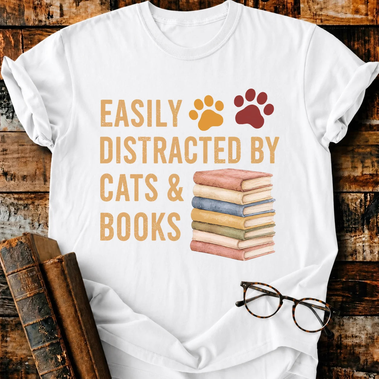 Distracted By Cats & Books T-Shirt