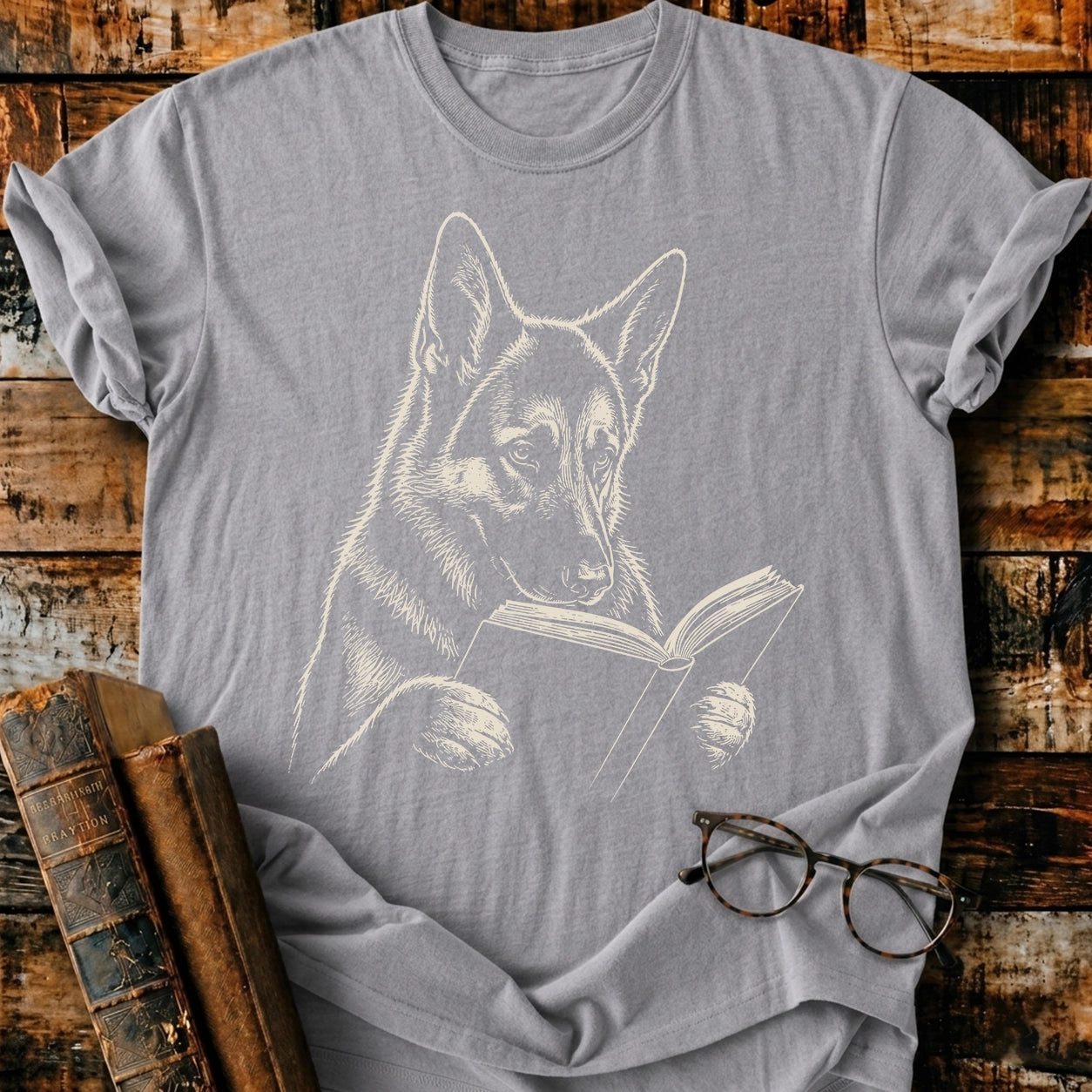 German Shepherd Reading T-Shirt