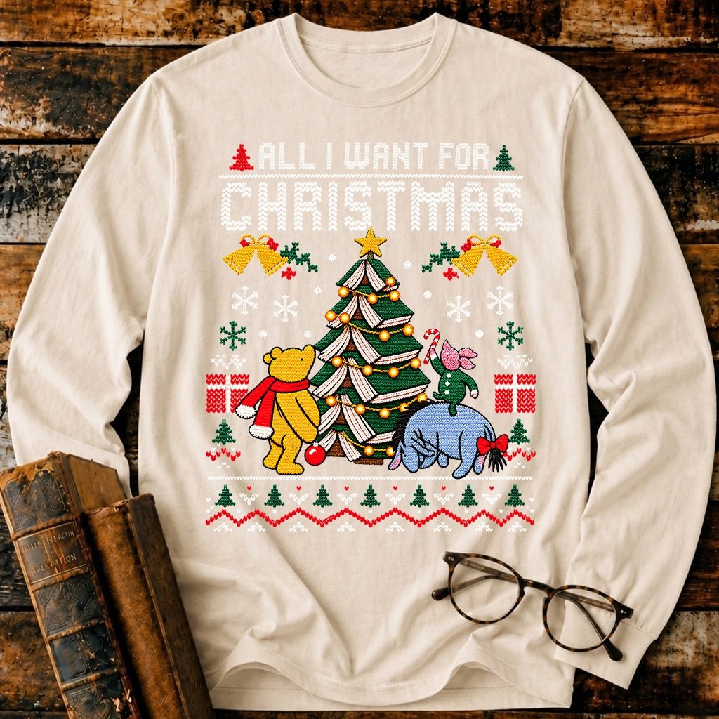 All I Want For Christmas Classic Pooh 1926 Long Sleeve T-Shirt - BookMuseClub