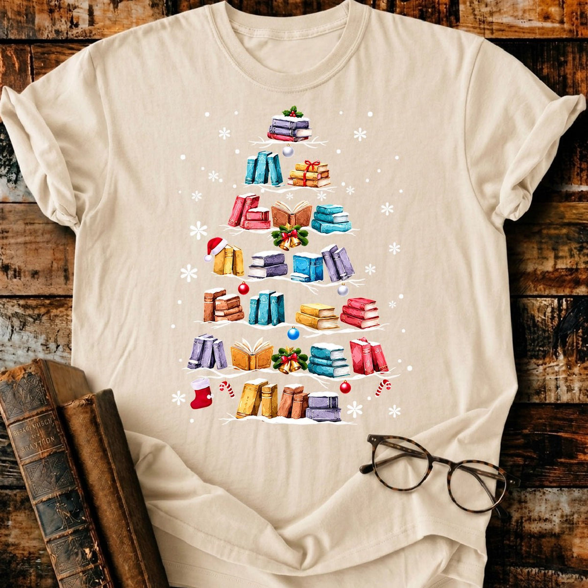 Books Christmas Tree T-Shirt - BookMuseClub