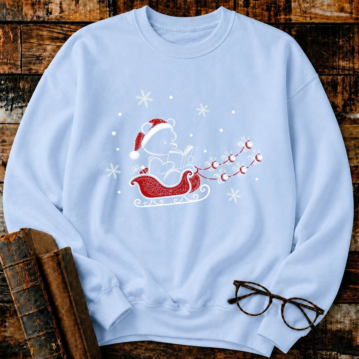 Classic Pooh Santan Reading Sweatshirt - BookMuseClub