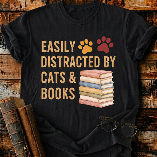 Distracted By Cats & Books T-Shirt