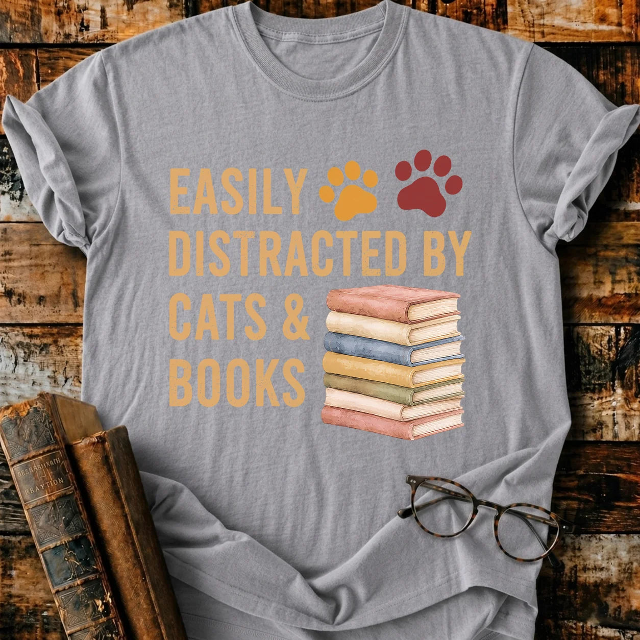 Distracted By Cats & Books T-Shirt