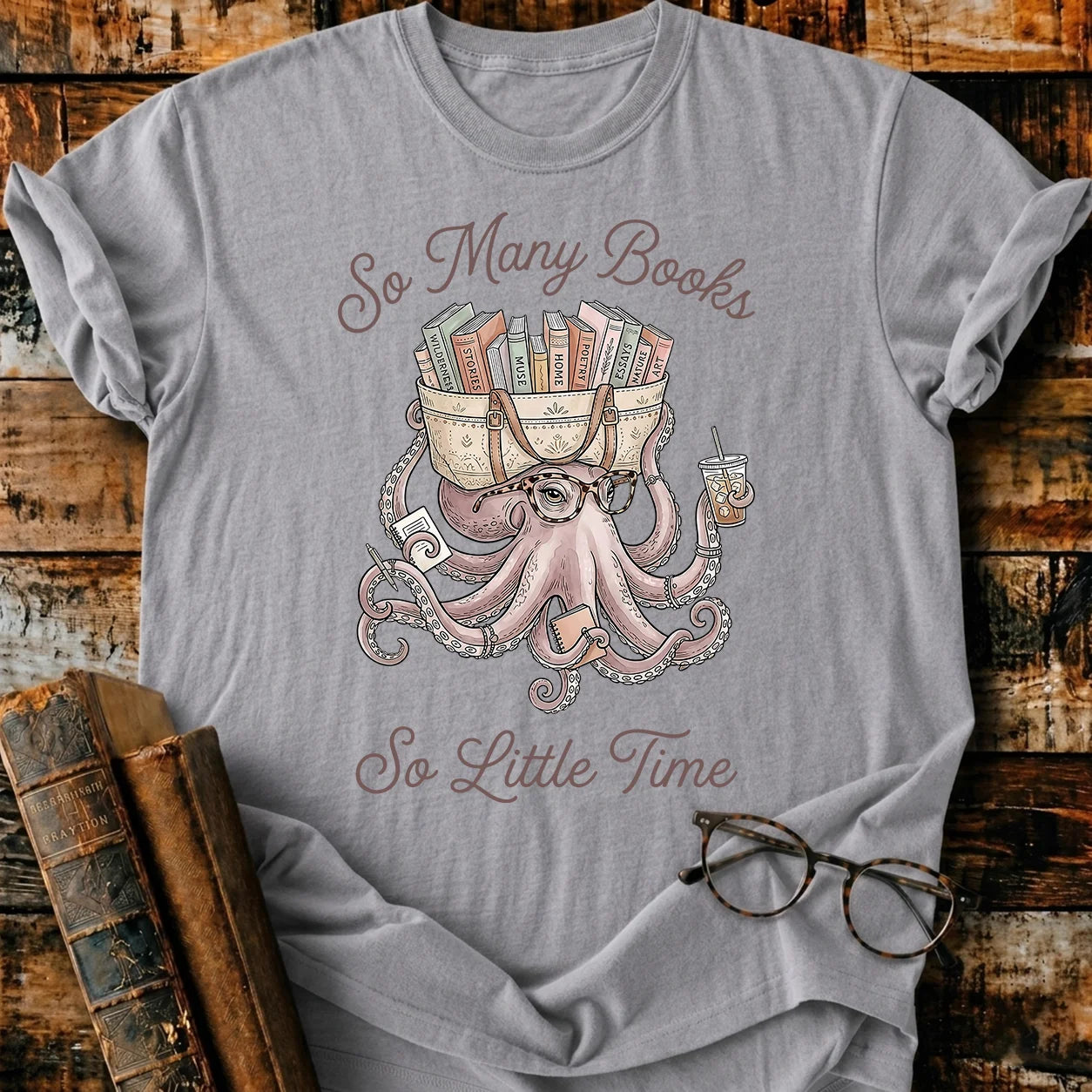 Octopus Many Books T-Shirt