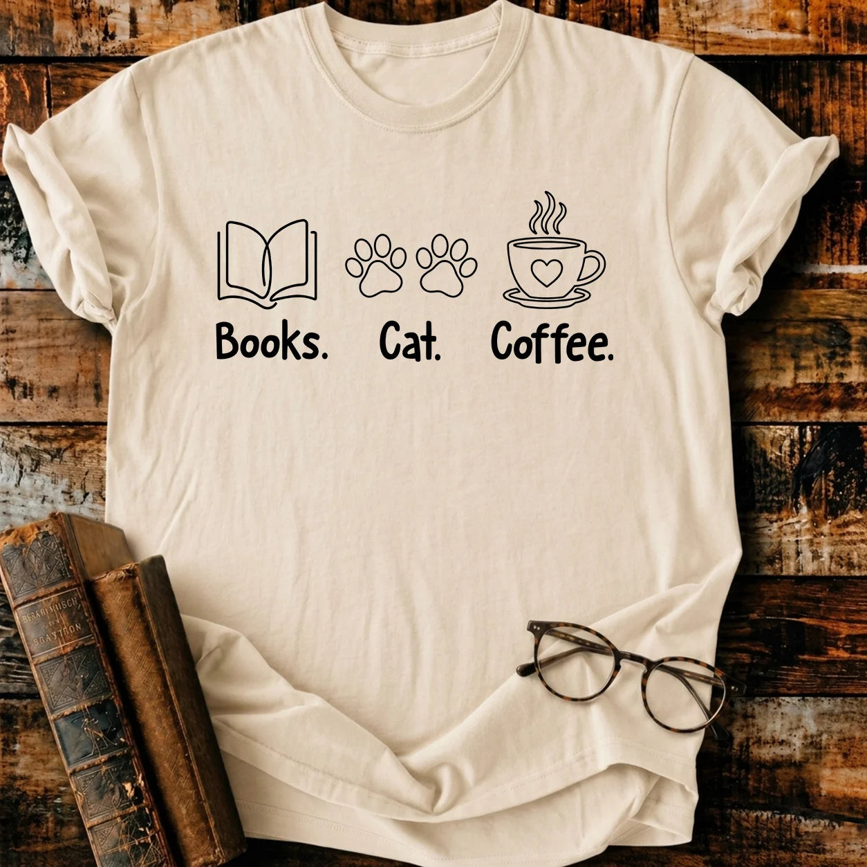 Book Cat Coffee T-Shirt