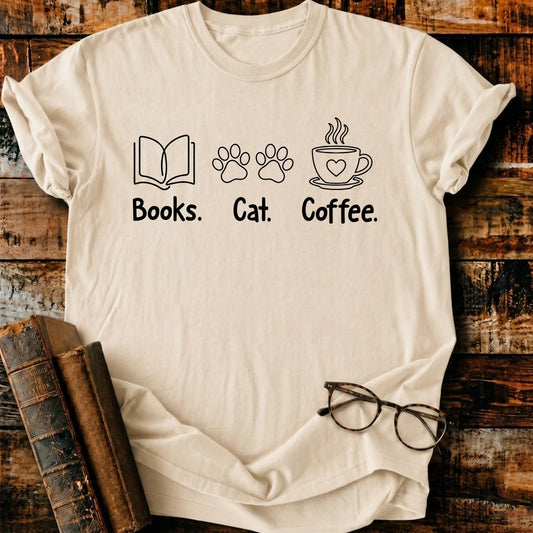 Book Cat Coffee T-Shirt