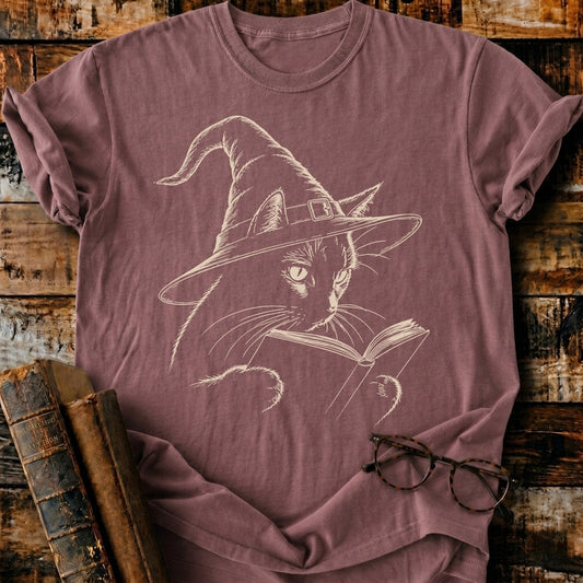 Black Cat Reading Spell T-Shirt