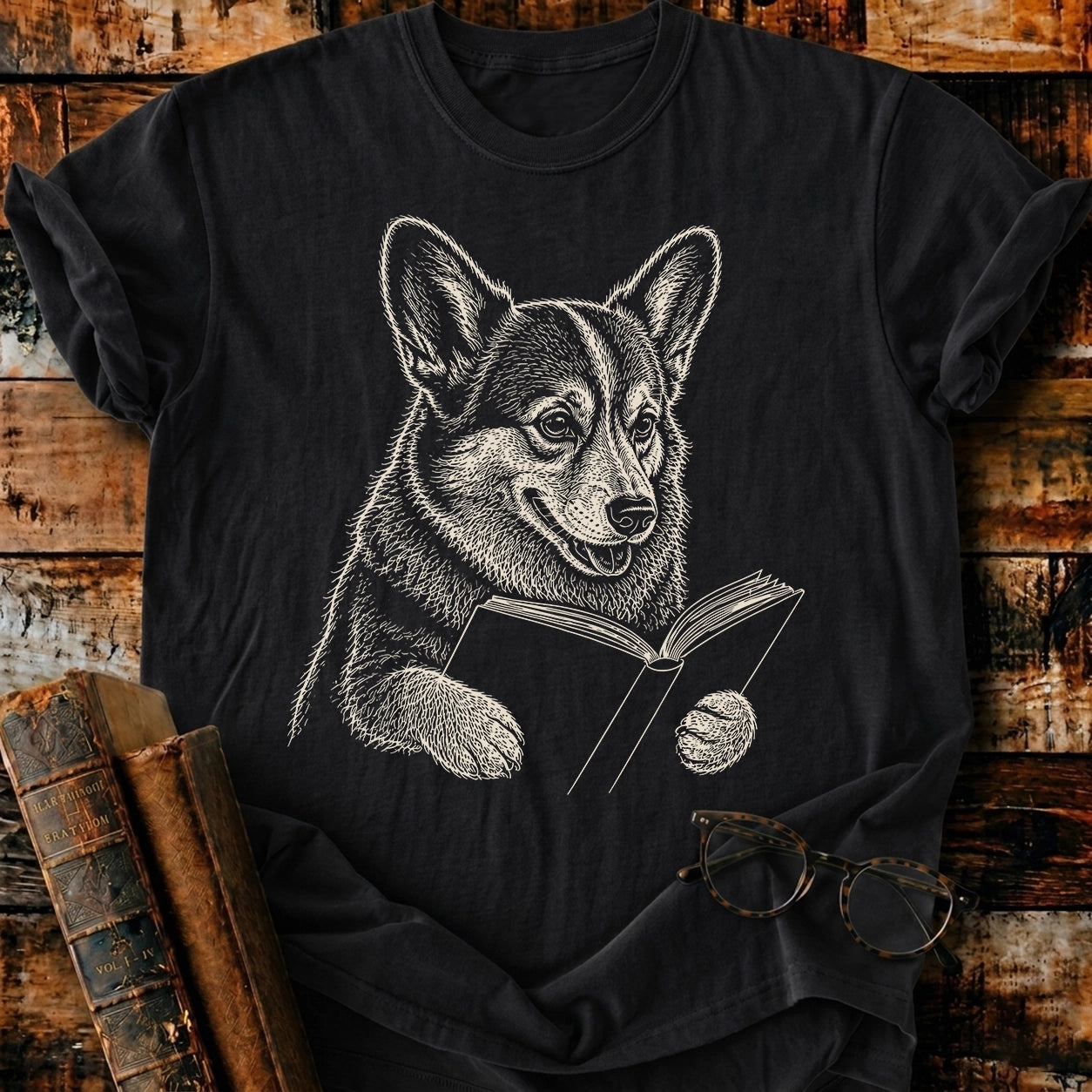 Corgi Reading T-Shirt