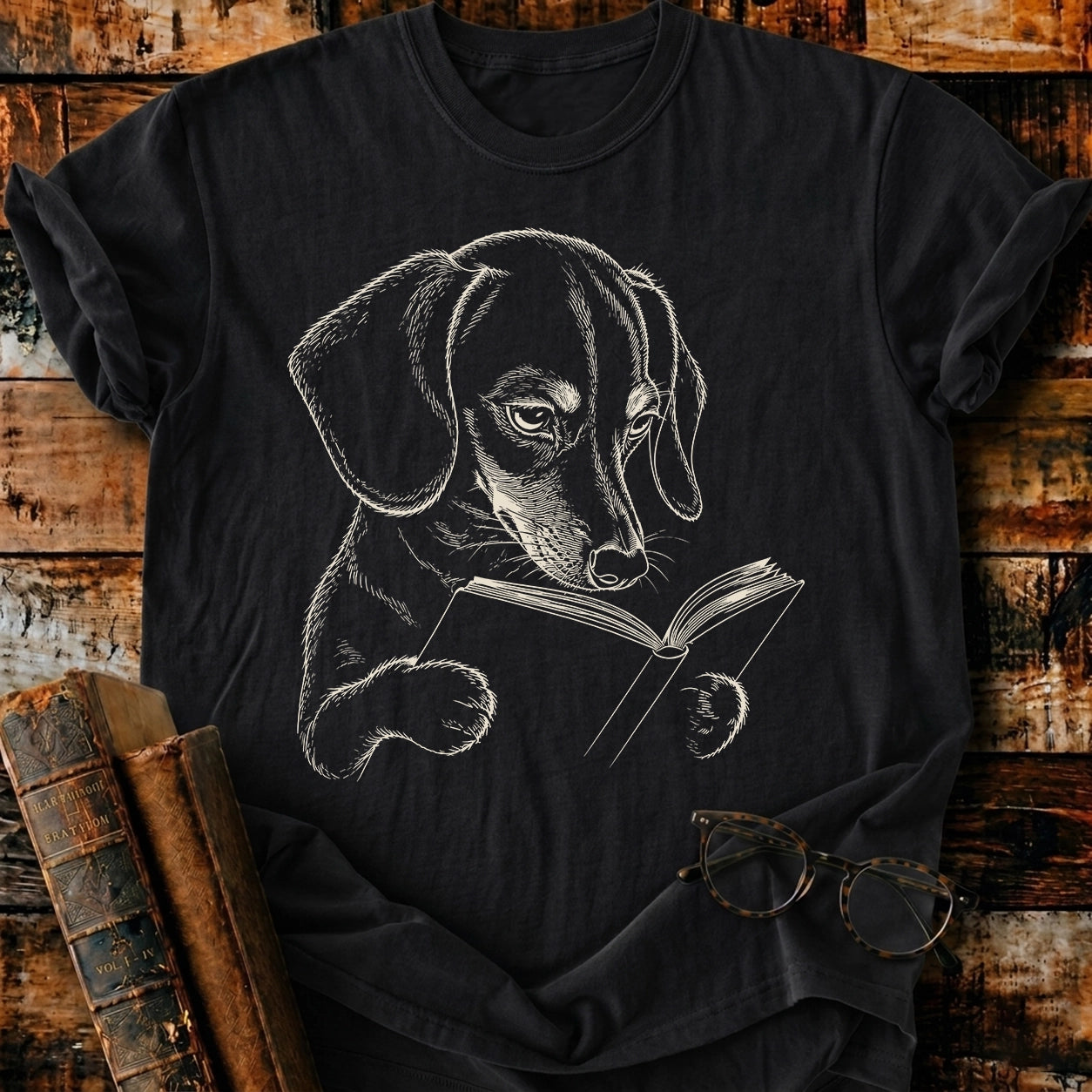 Dachshund Reading T-Shirt