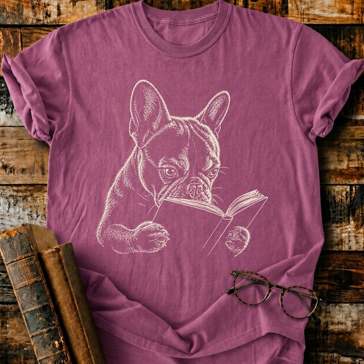 French Bulldog Reading T-Shirt