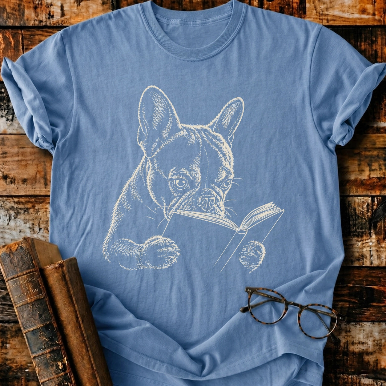 French Bulldog Reading T-Shirt