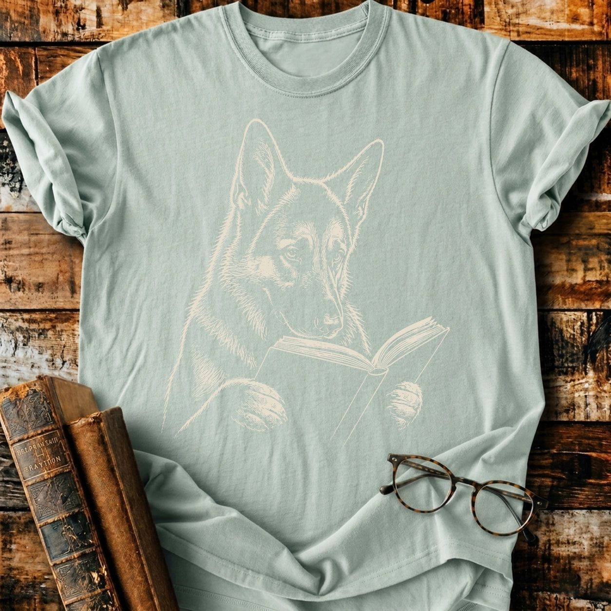 German Shepherd Reading T-Shirt