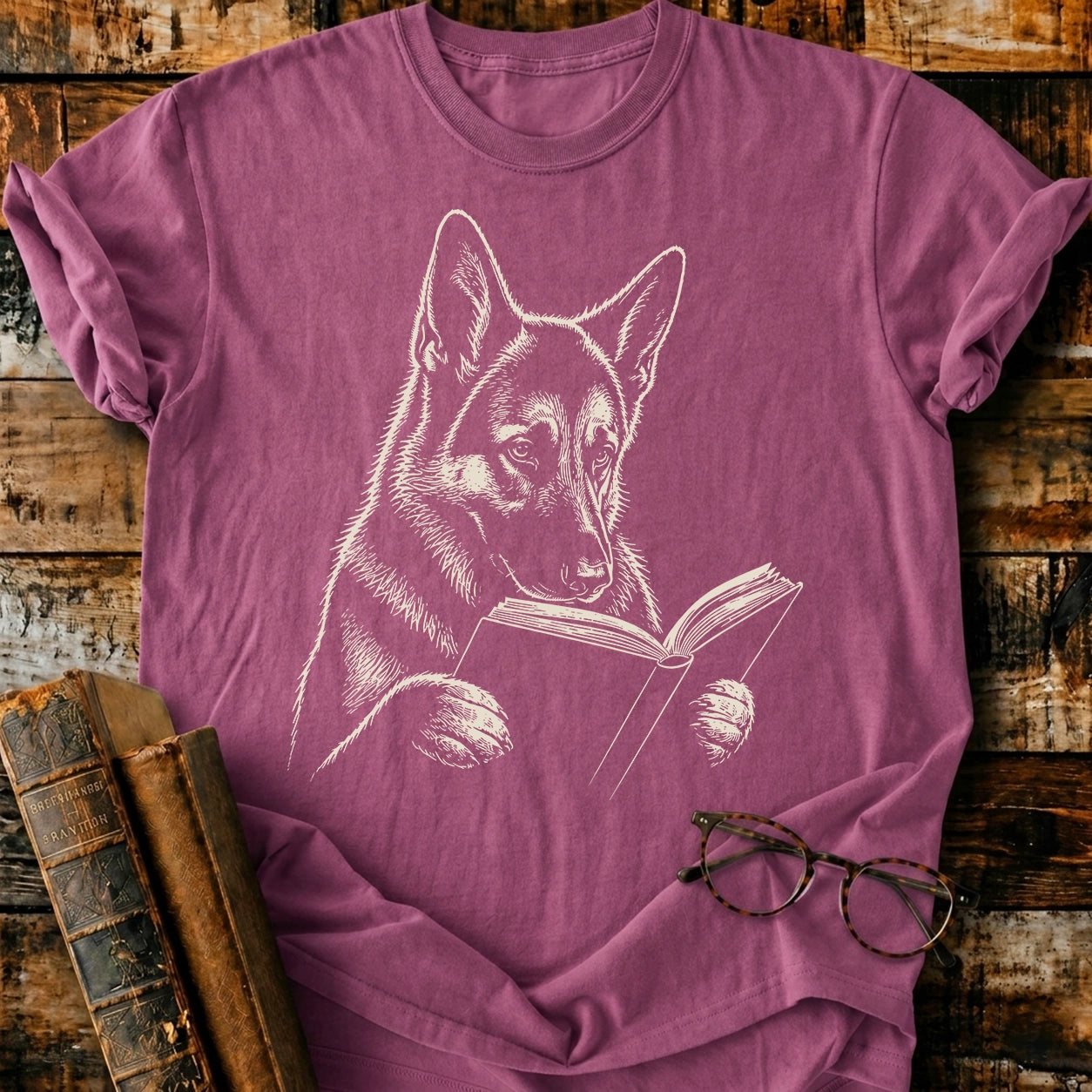 German Shepherd Reading T-Shirt