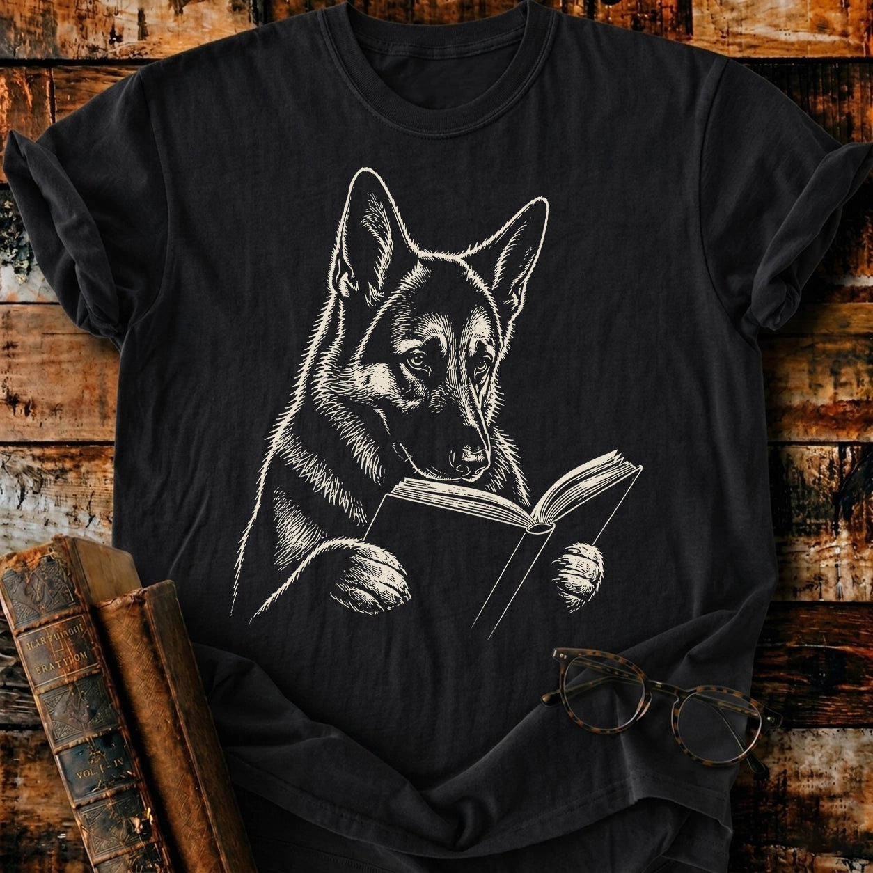 German Shepherd Reading T-Shirt