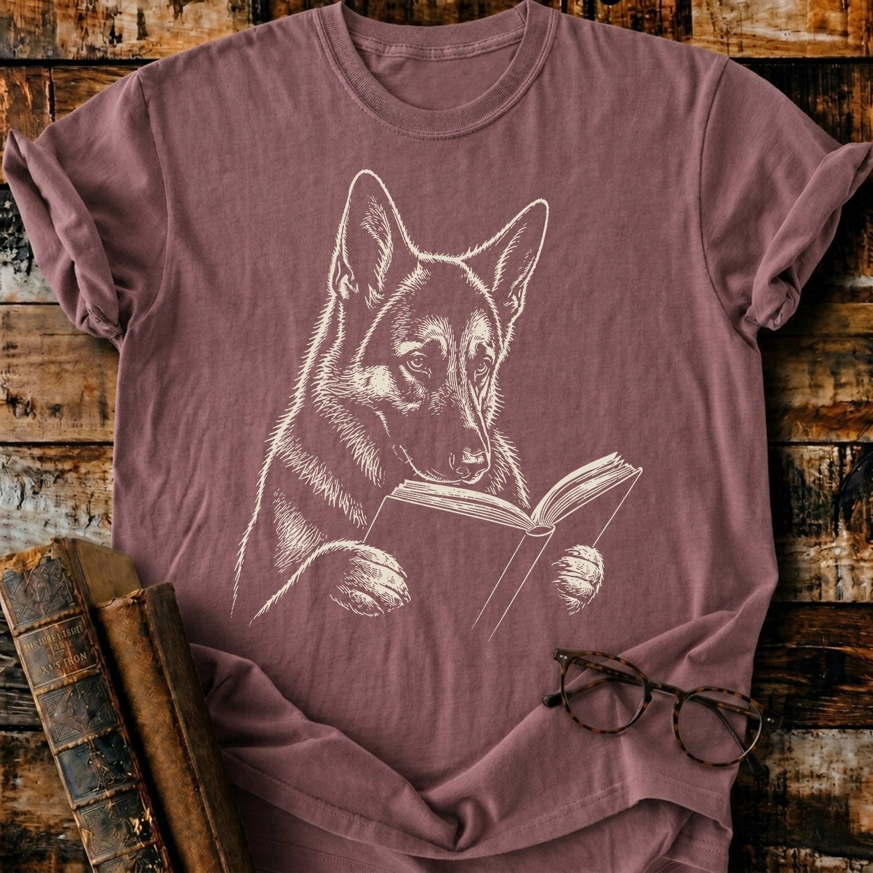 German Shepherd Reading T-Shirt