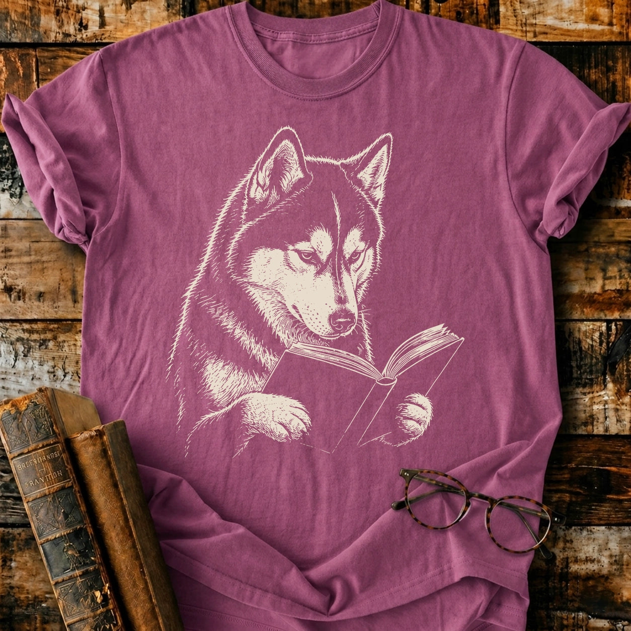 Husky Reading T-Shirt