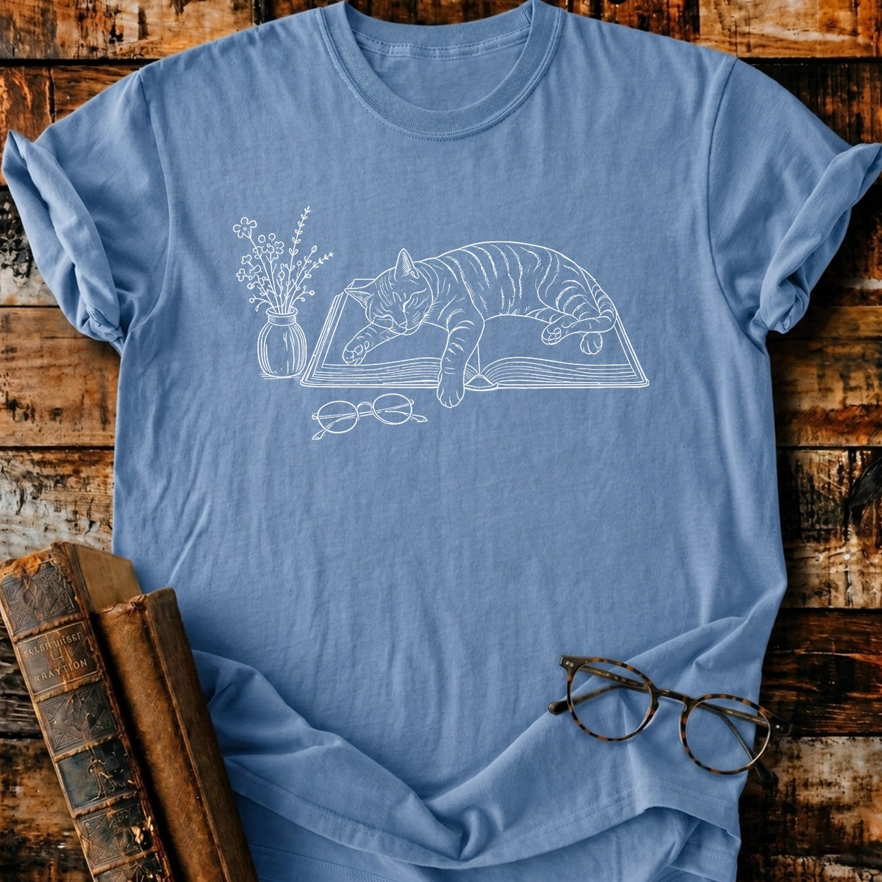 Lazy Cat Reader T-Shirt