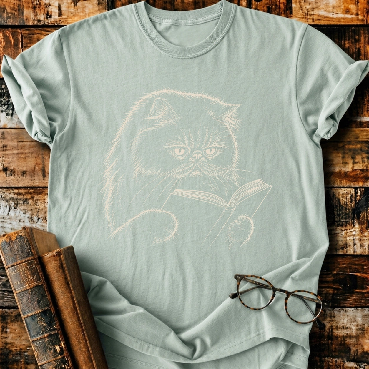 Persian Cat Reading T-Shirt