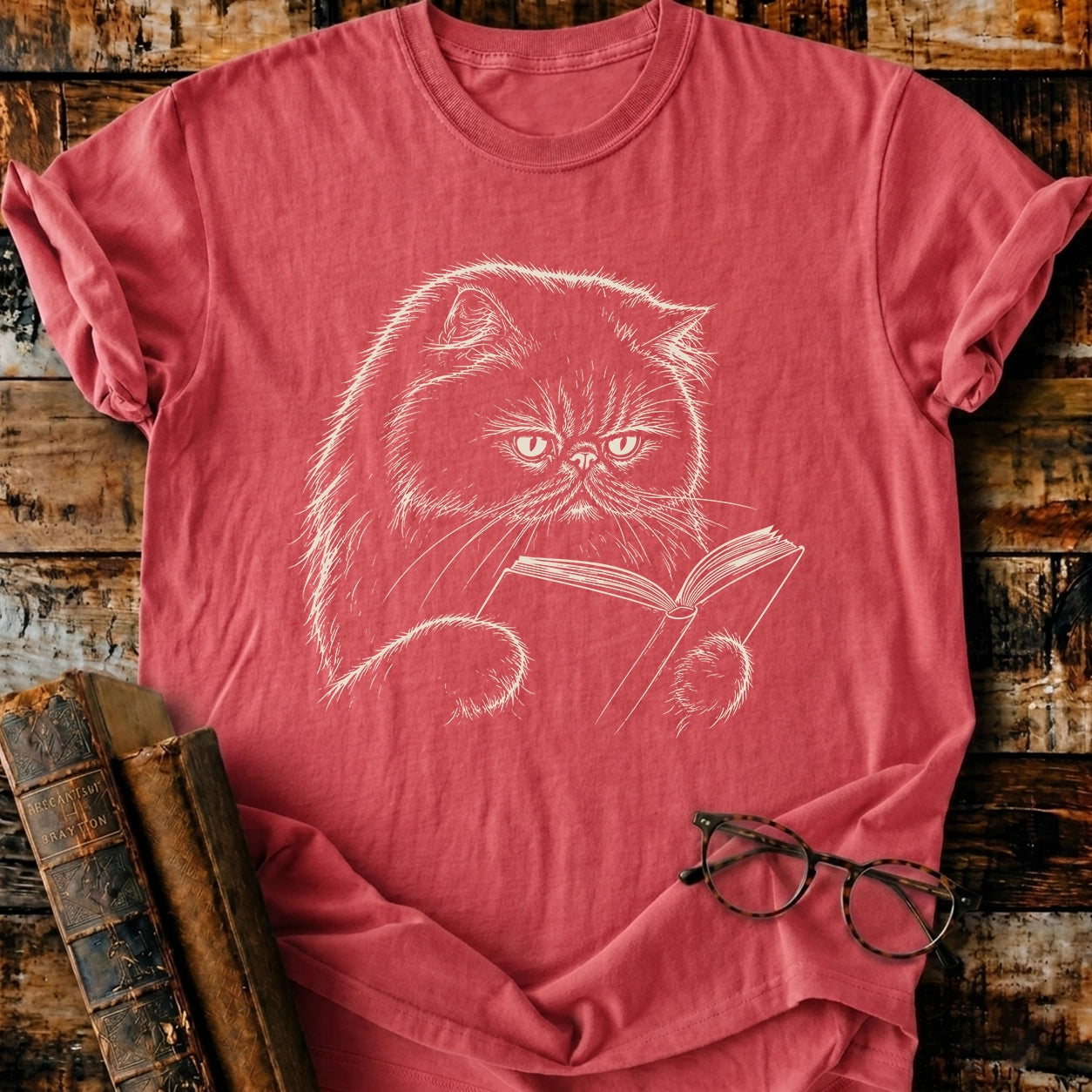 Persian Cat Reading T-Shirt