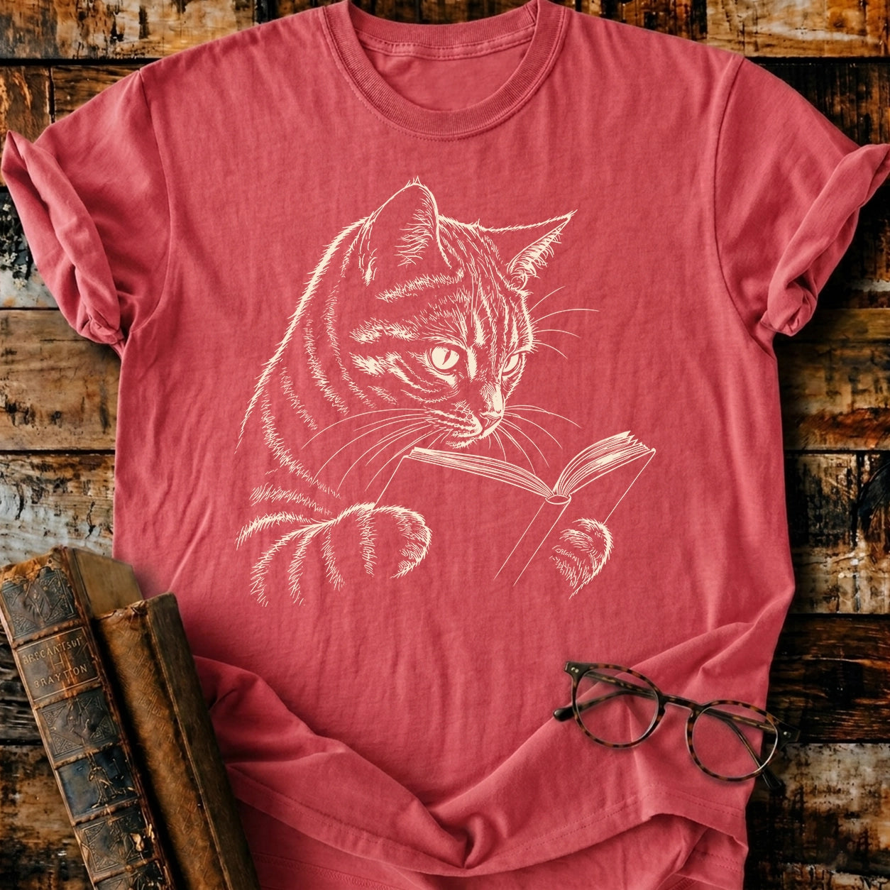 Tabby Cat Reading T-Shirt