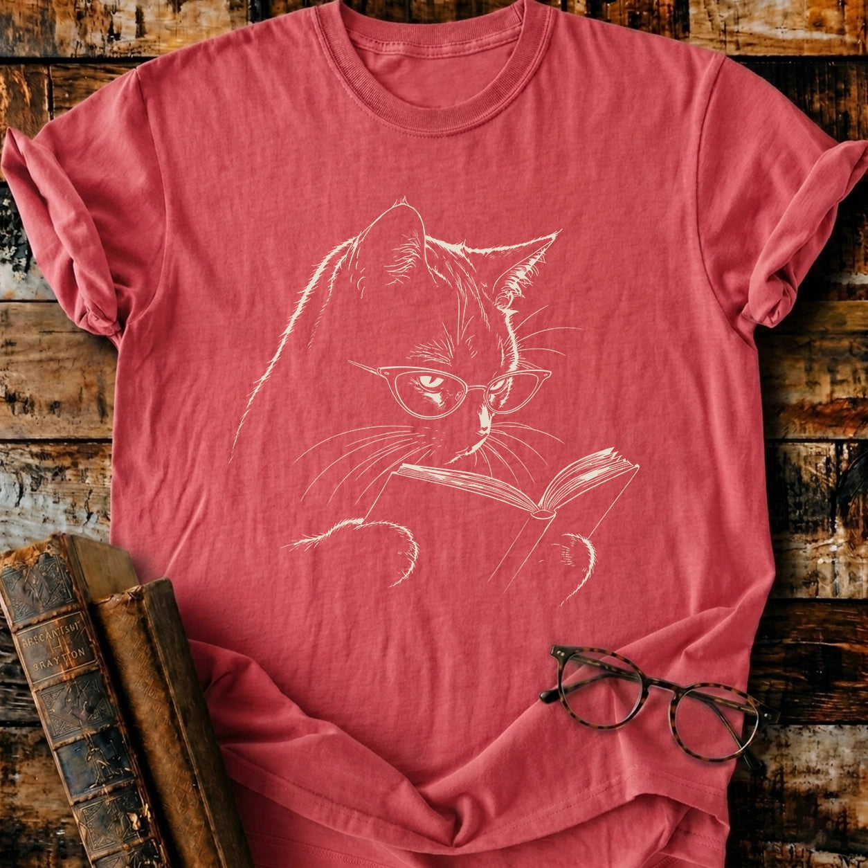 Vintage Reading Cat T-Shirt