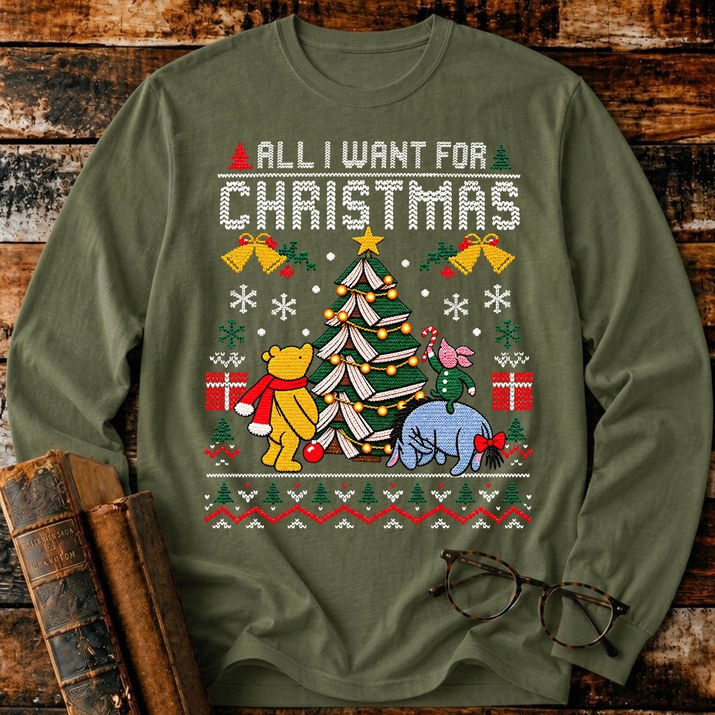 All I Want For Christmas Classic Pooh 1926 Long Sleeve T-Shirt - BookMuseClub