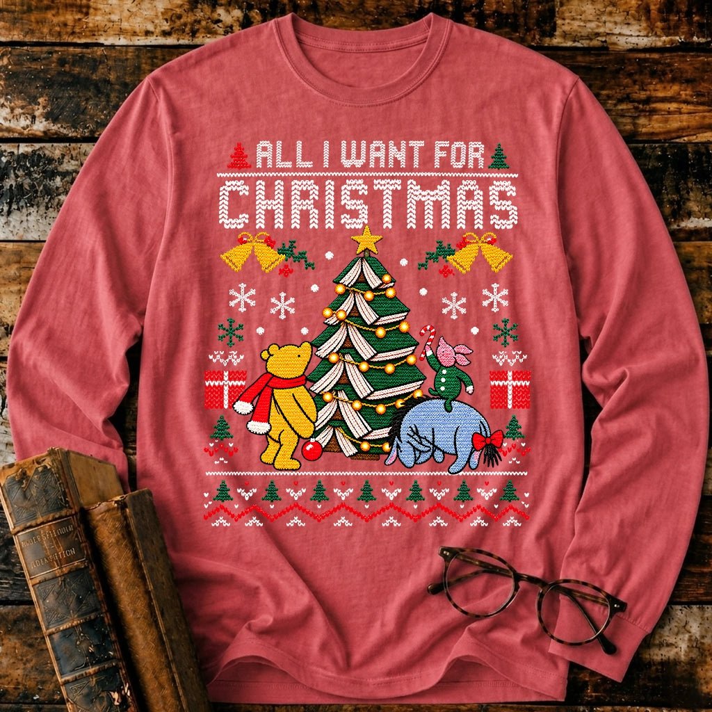 All I Want For Christmas Classic Pooh 1926 Long Sleeve T-Shirt - BookMuseClub