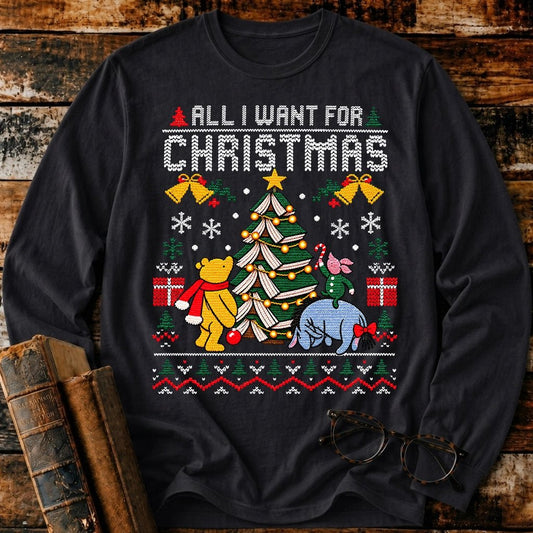 All I Want For Christmas Classic Pooh 1926 Long Sleeve T-Shirt - BookMuseClub