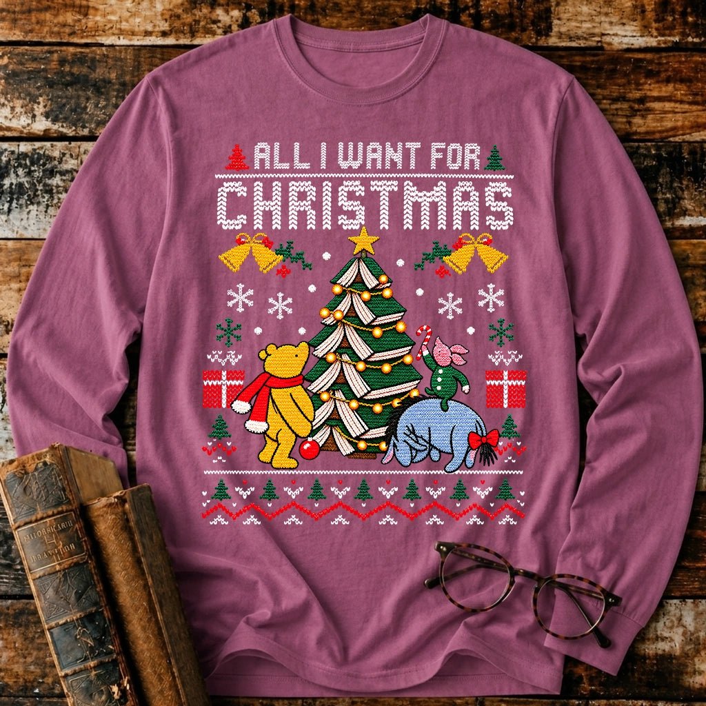 All I Want For Christmas Classic Pooh 1926 Long Sleeve T-Shirt - BookMuseClub
