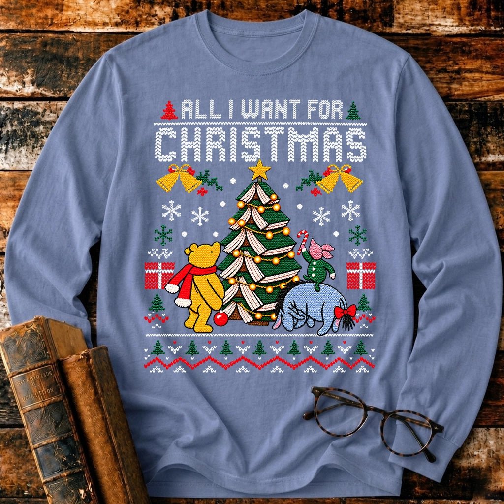 All I Want For Christmas Classic Pooh 1926 Long Sleeve T-Shirt - BookMuseClub