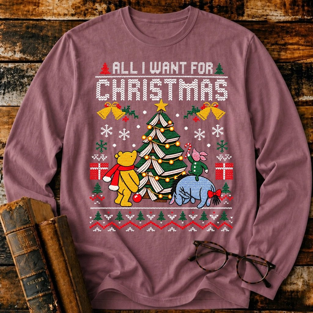 All I Want For Christmas Classic Pooh 1926 Long Sleeve T-Shirt - BookMuseClub
