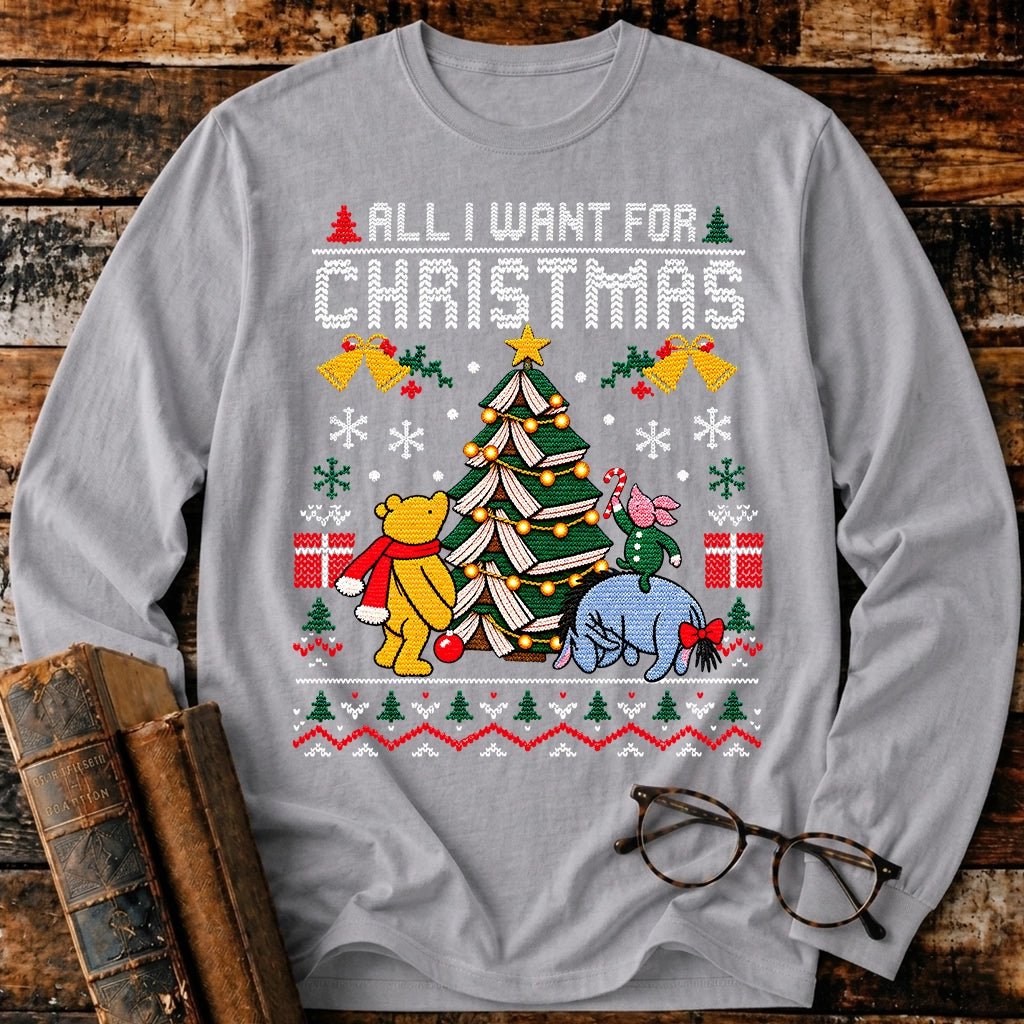 All I Want For Christmas Classic Pooh 1926 Long Sleeve T-Shirt - BookMuseClub