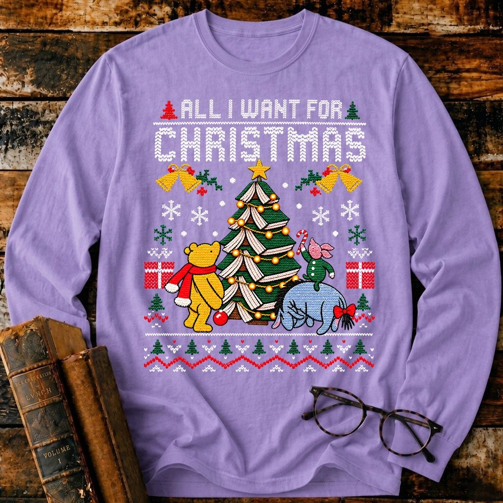 All I Want For Christmas Classic Pooh 1926 Long Sleeve T-Shirt - BookMuseClub
