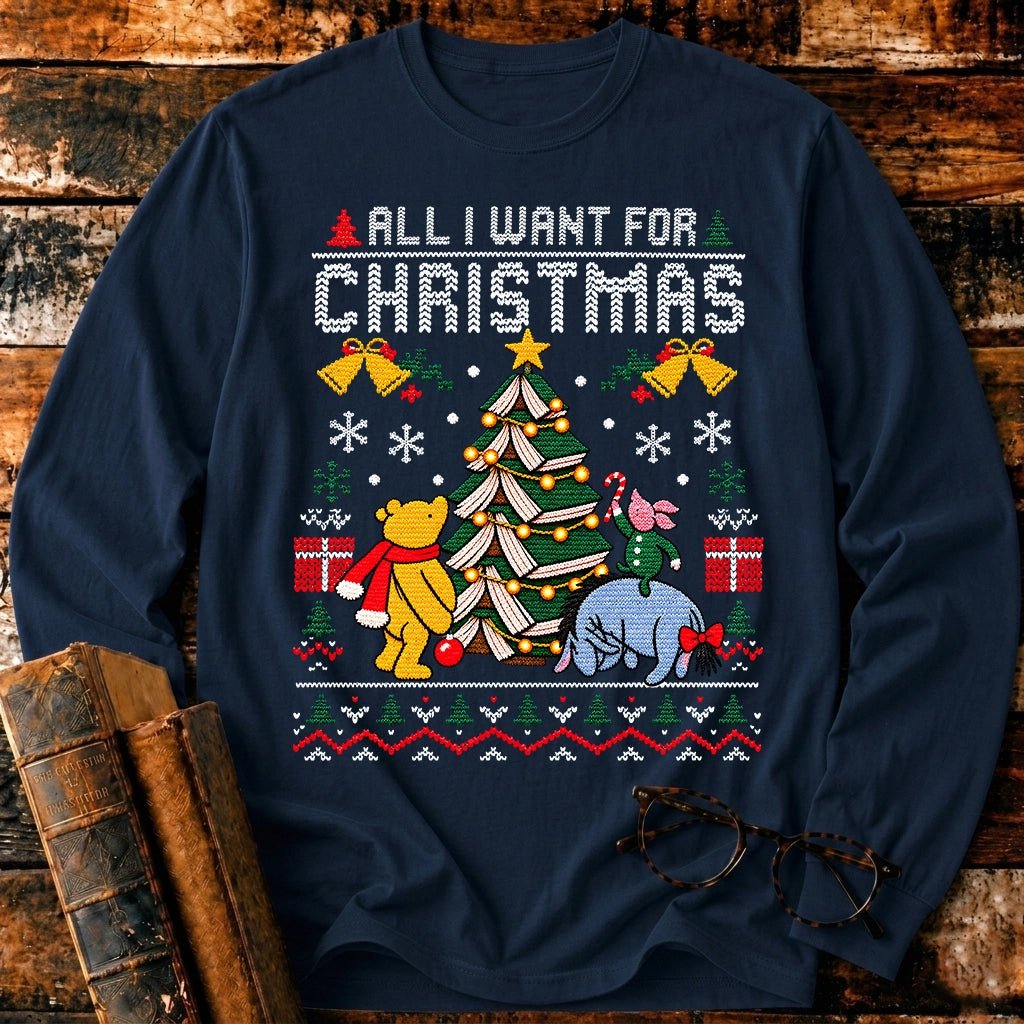 All I Want For Christmas Classic Pooh 1926 Long Sleeve T-Shirt - BookMuseClub