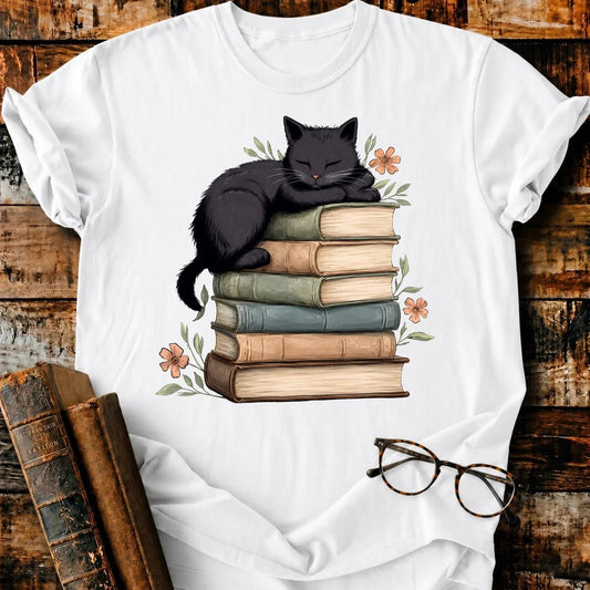 Black Cat Asleep T-Shirt - BookMuseClub