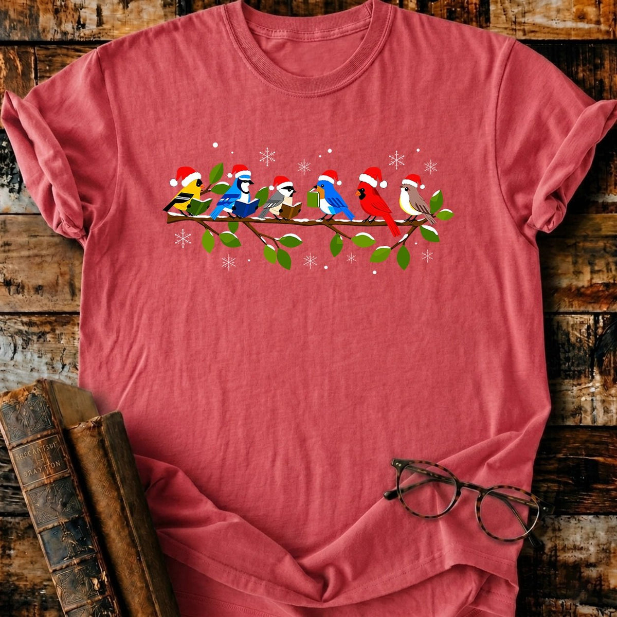 Bokish Birds Christmas T-Shirt - BookMuseClub