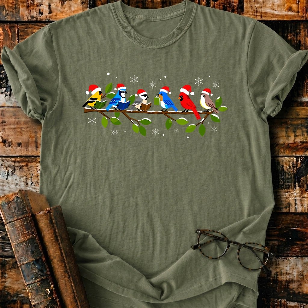 Bokish Birds Christmas T-Shirt - BookMuseClub
