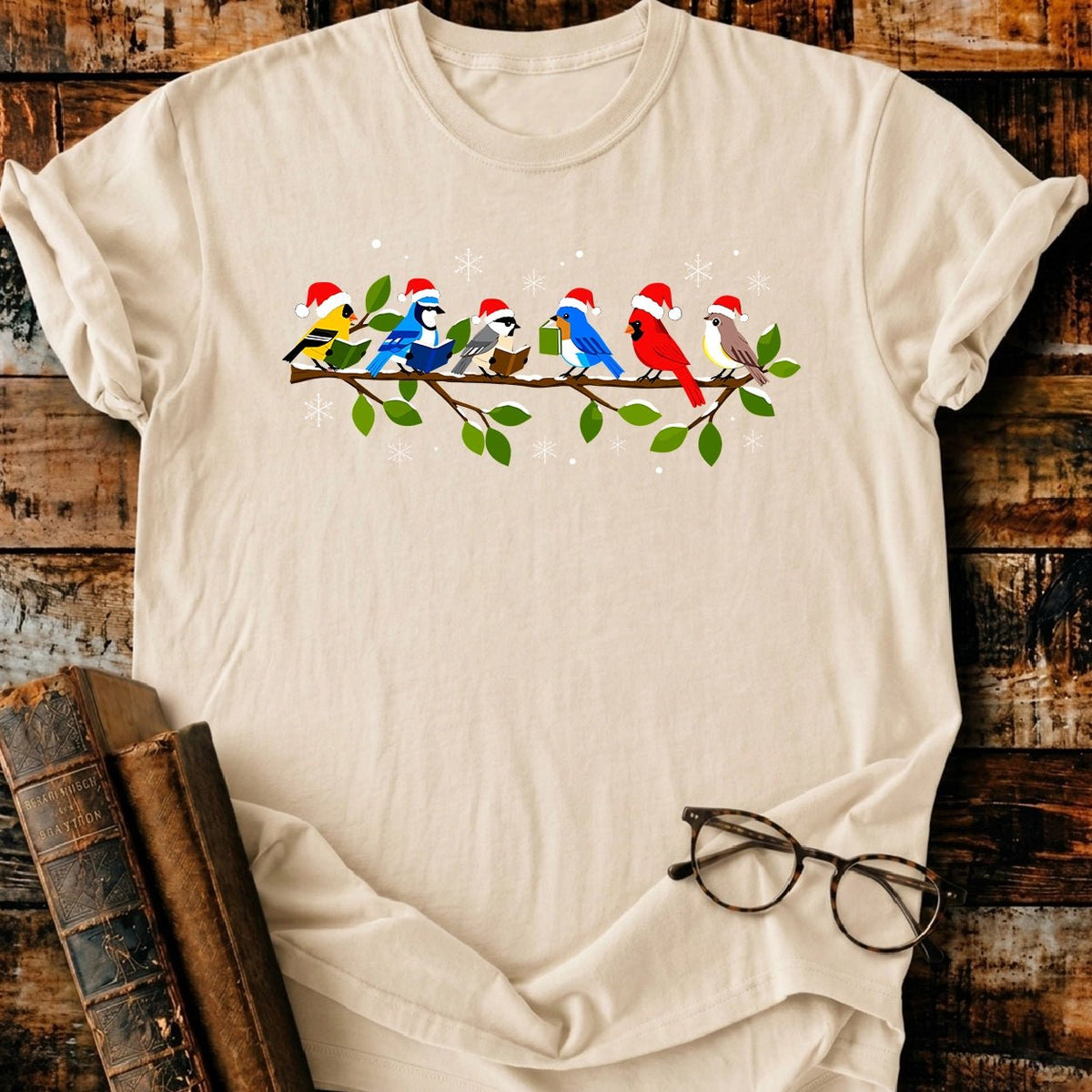 Bokish Birds Christmas T-Shirt - BookMuseClub