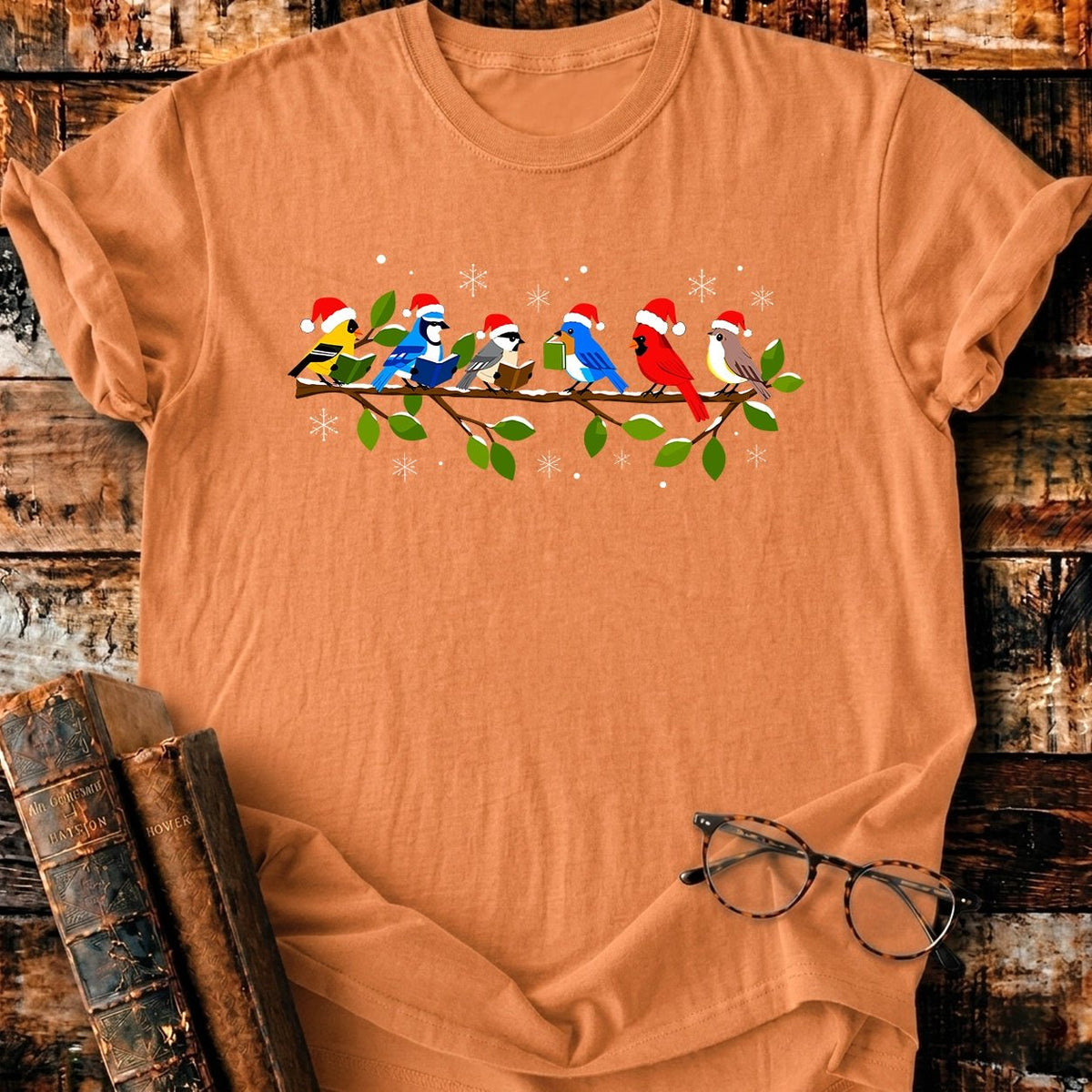 Bokish Birds Christmas T-Shirt - BookMuseClub