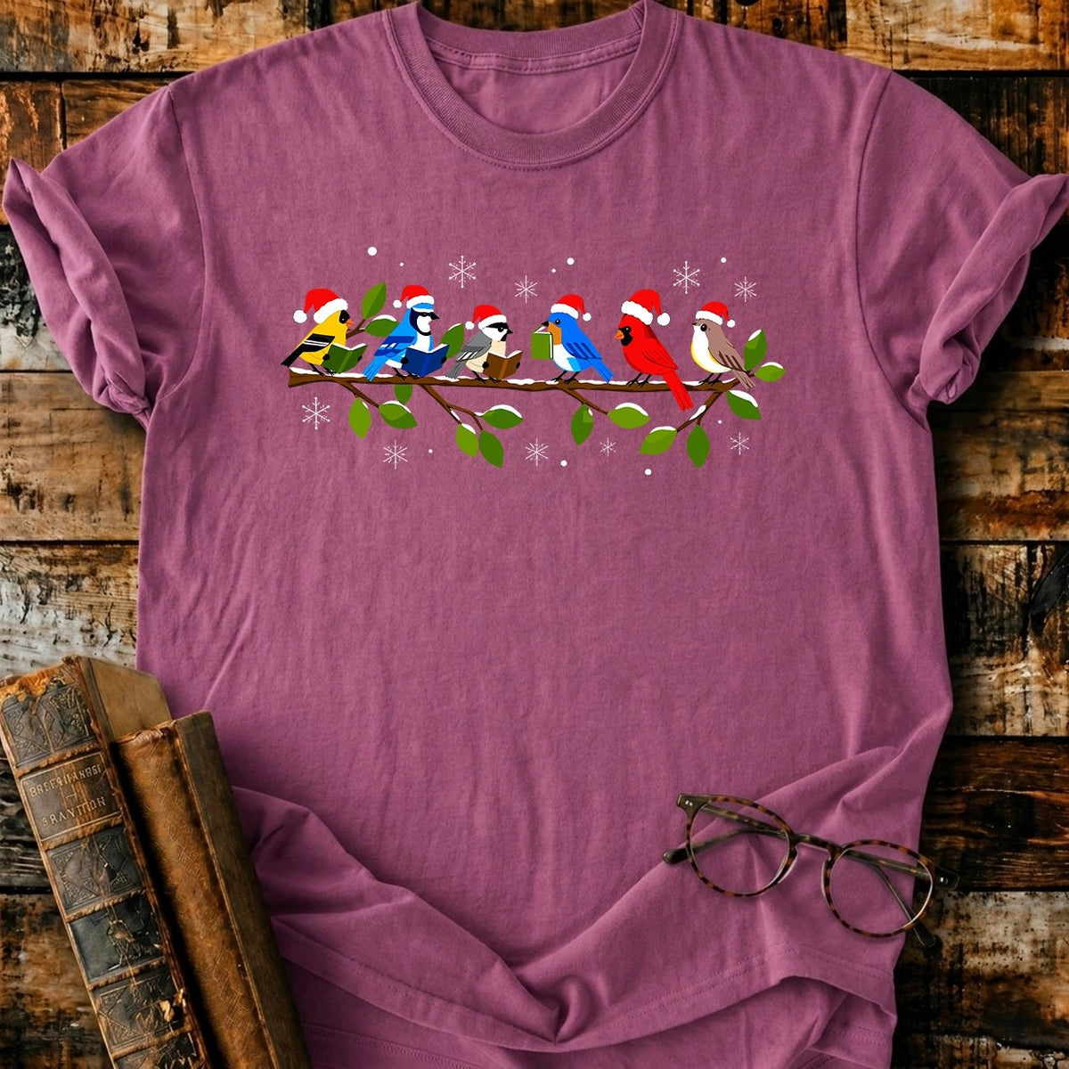 Bokish Birds Christmas T-Shirt - BookMuseClub
