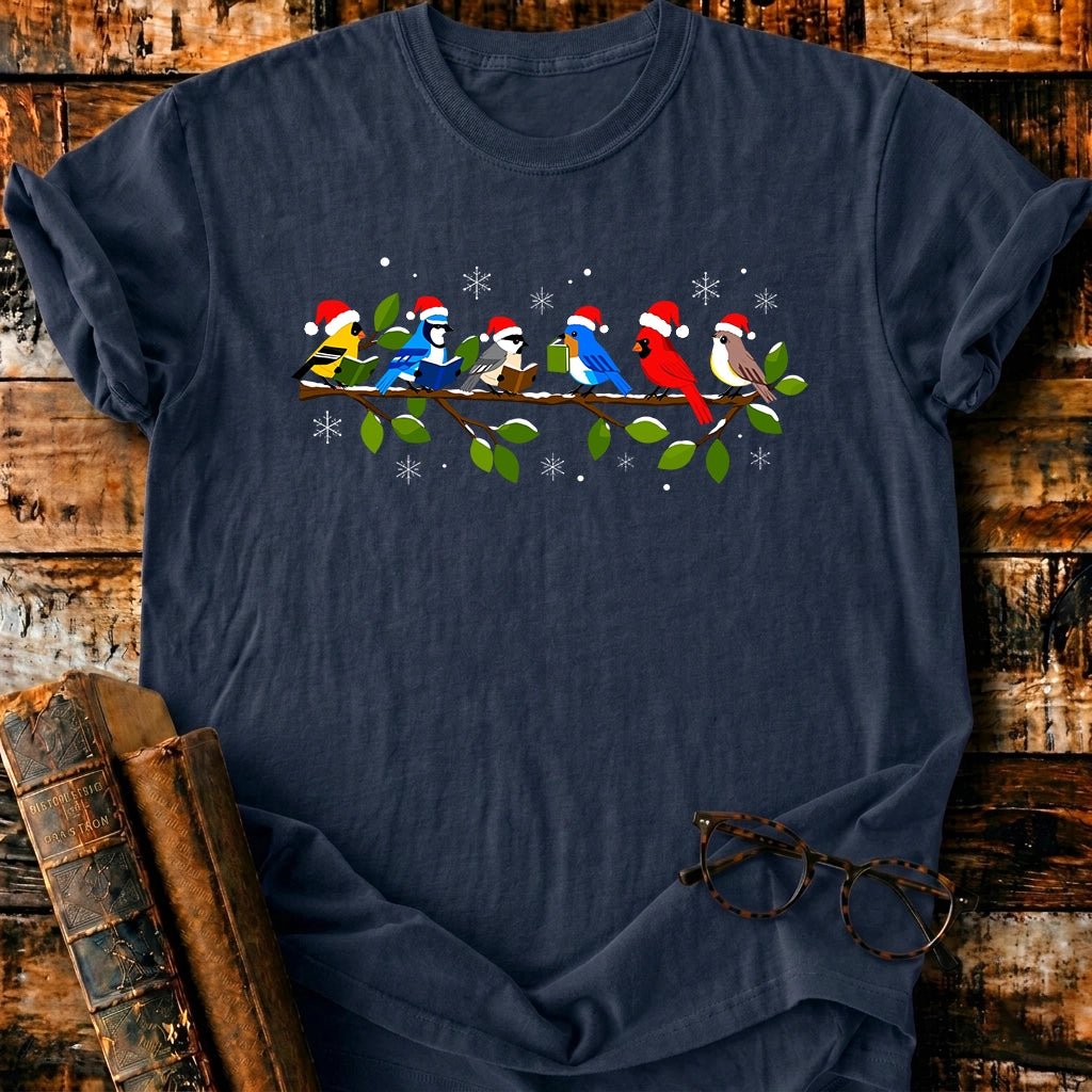 Bokish Birds Christmas T-Shirt - BookMuseClub