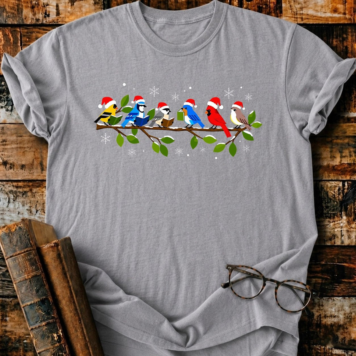 Bokish Birds Christmas T-Shirt - BookMuseClub
