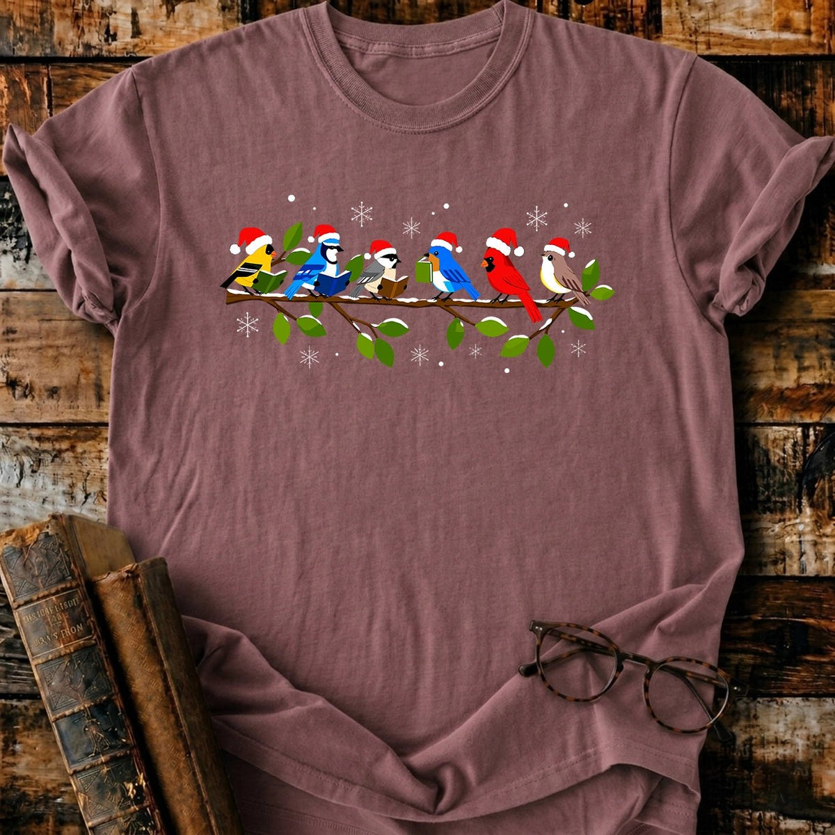 Bokish Birds Christmas T-Shirt - BookMuseClub