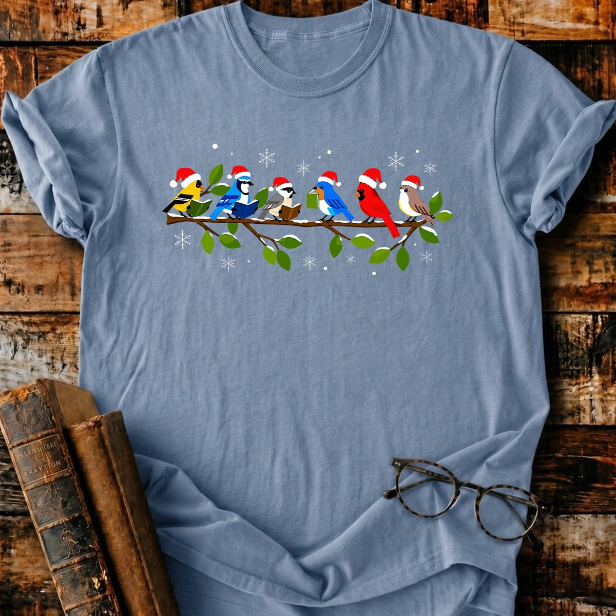 Bokish Birds Christmas T-Shirt - BookMuseClub