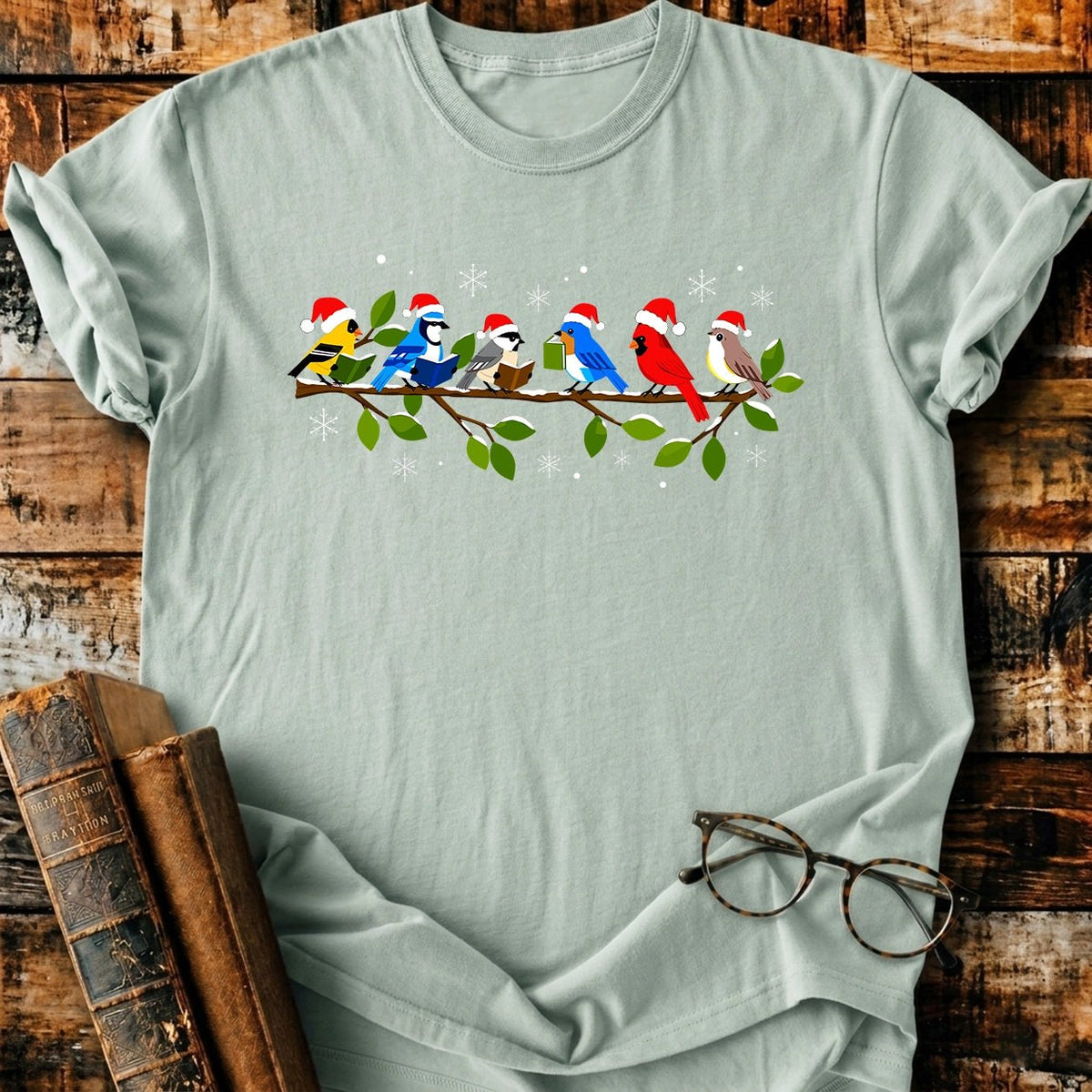 Bokish Birds Christmas T-Shirt - BookMuseClub