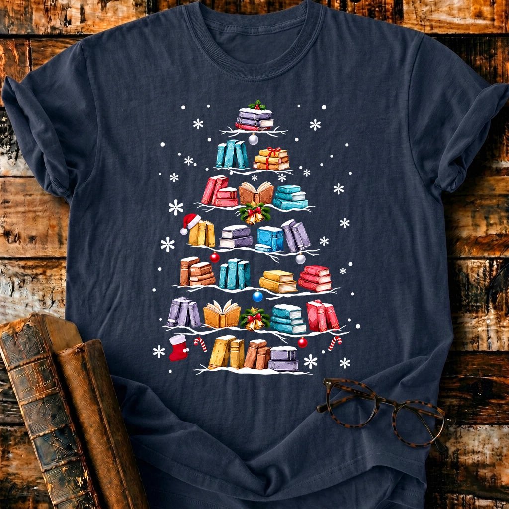 Books Christmas Tree T-Shirt - BookMuseClub