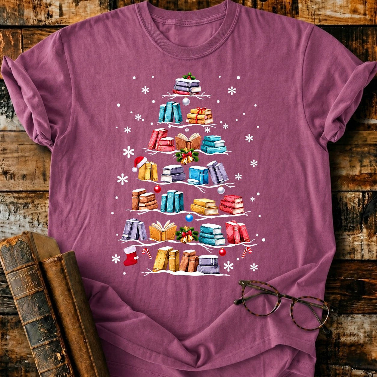 Books Christmas Tree T-Shirt - BookMuseClub