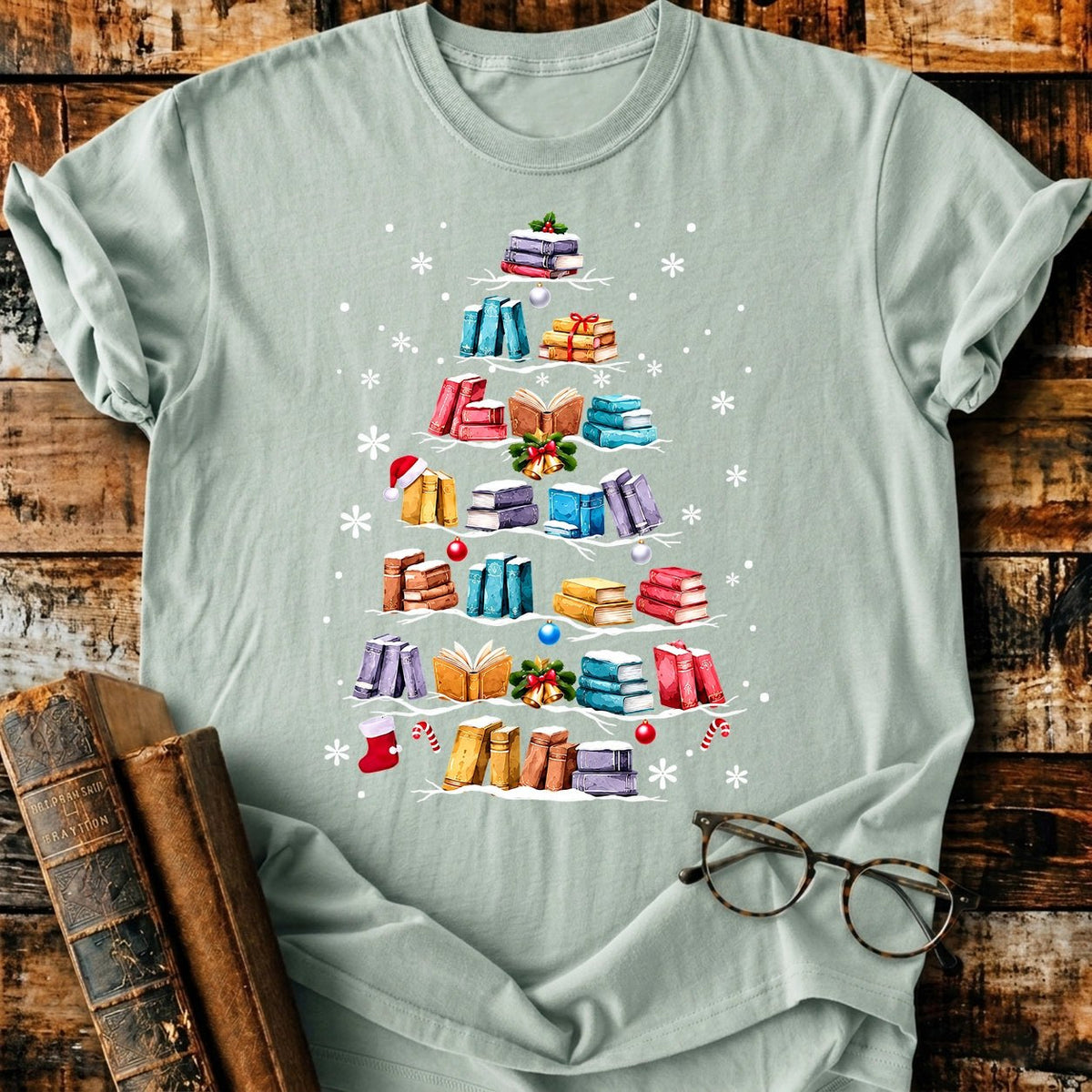 Books Christmas Tree T-Shirt - BookMuseClub