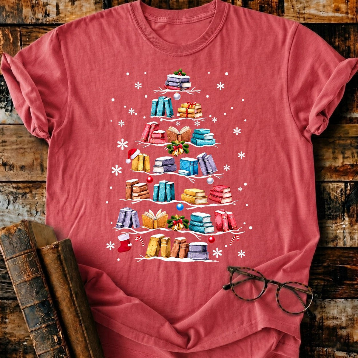 Books Christmas Tree T-Shirt - BookMuseClub