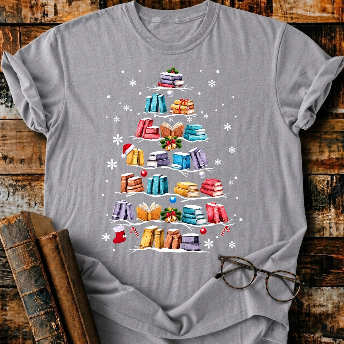 Books Christmas Tree T-Shirt - BookMuseClub